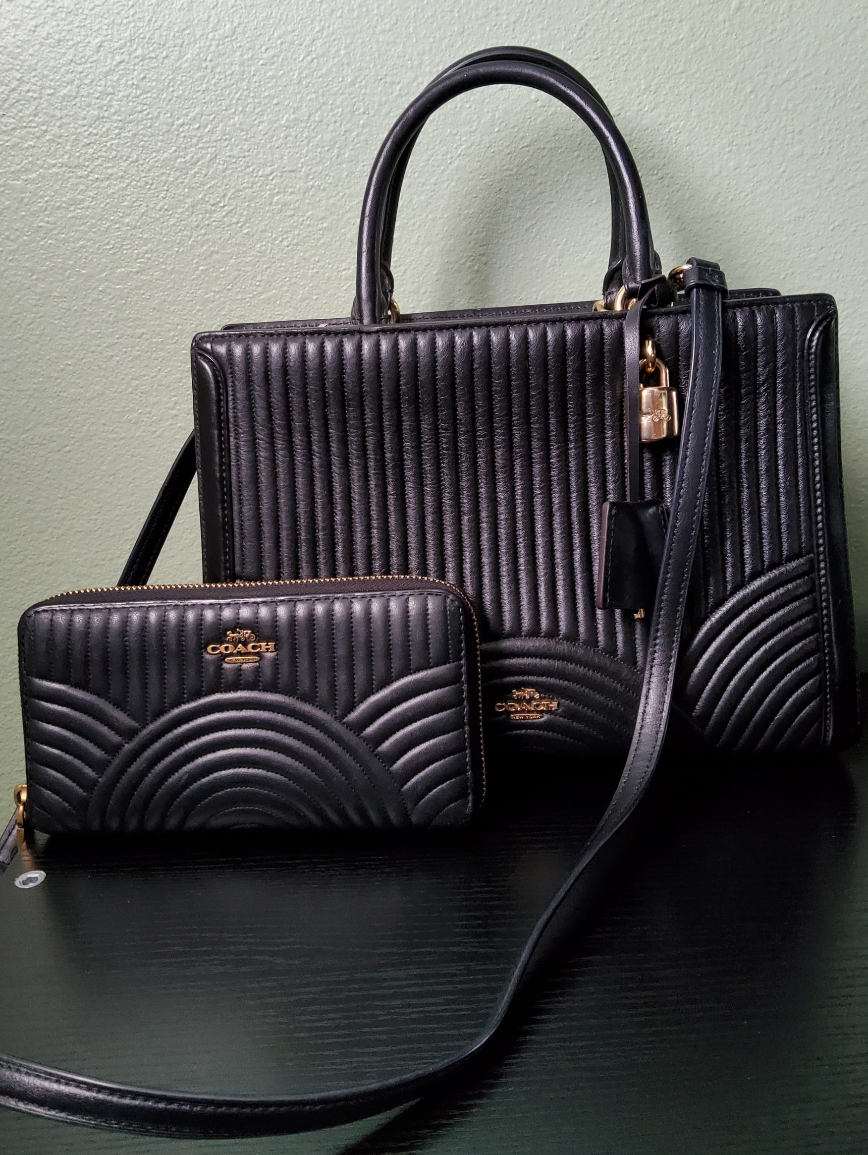 Coach Black Quilted Leather Satchel With Matching Wallet